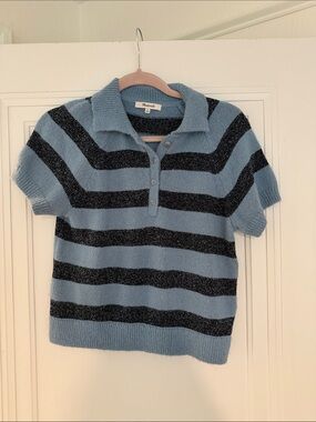Madewell Striped Polo Knit Top - Blue & Gray